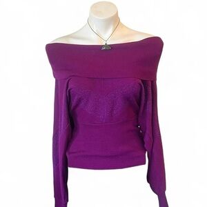Baby Phat sparkly chevron purple off the shoulder sweater top 2000s vintage